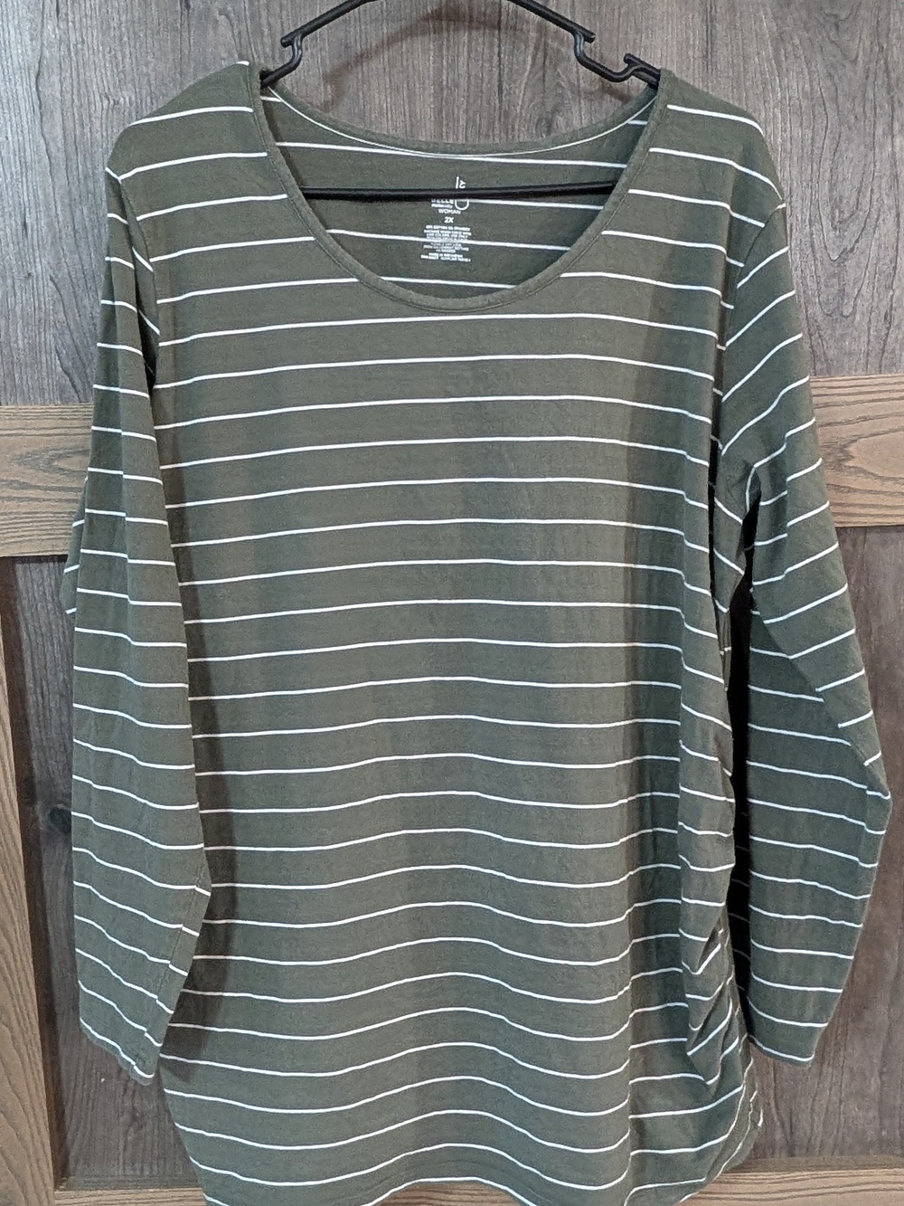 belle sky Maternity Olive Green & White Striped Long Sleeve Scoop Top